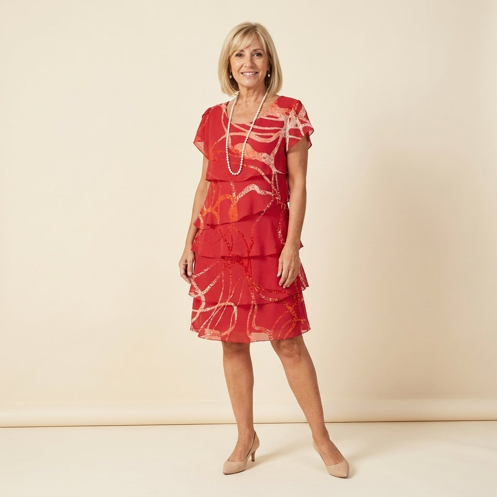 Marga™ | Vestido Fluido Rojo Estampado