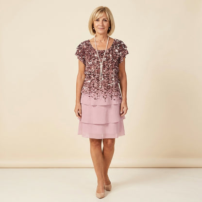 Selena™ | Vestido Fluido Rosa Lentejuelas