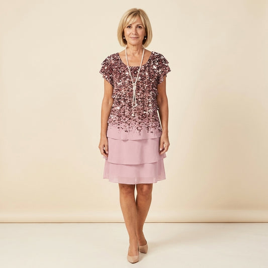 Selena™ | Vestido Fluido Rosa Lentejuelas