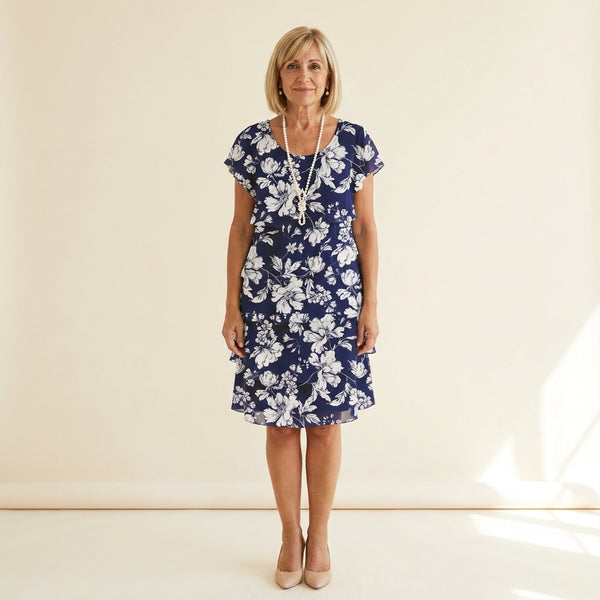 Celina™ | Vestido Fluido Azul Floral