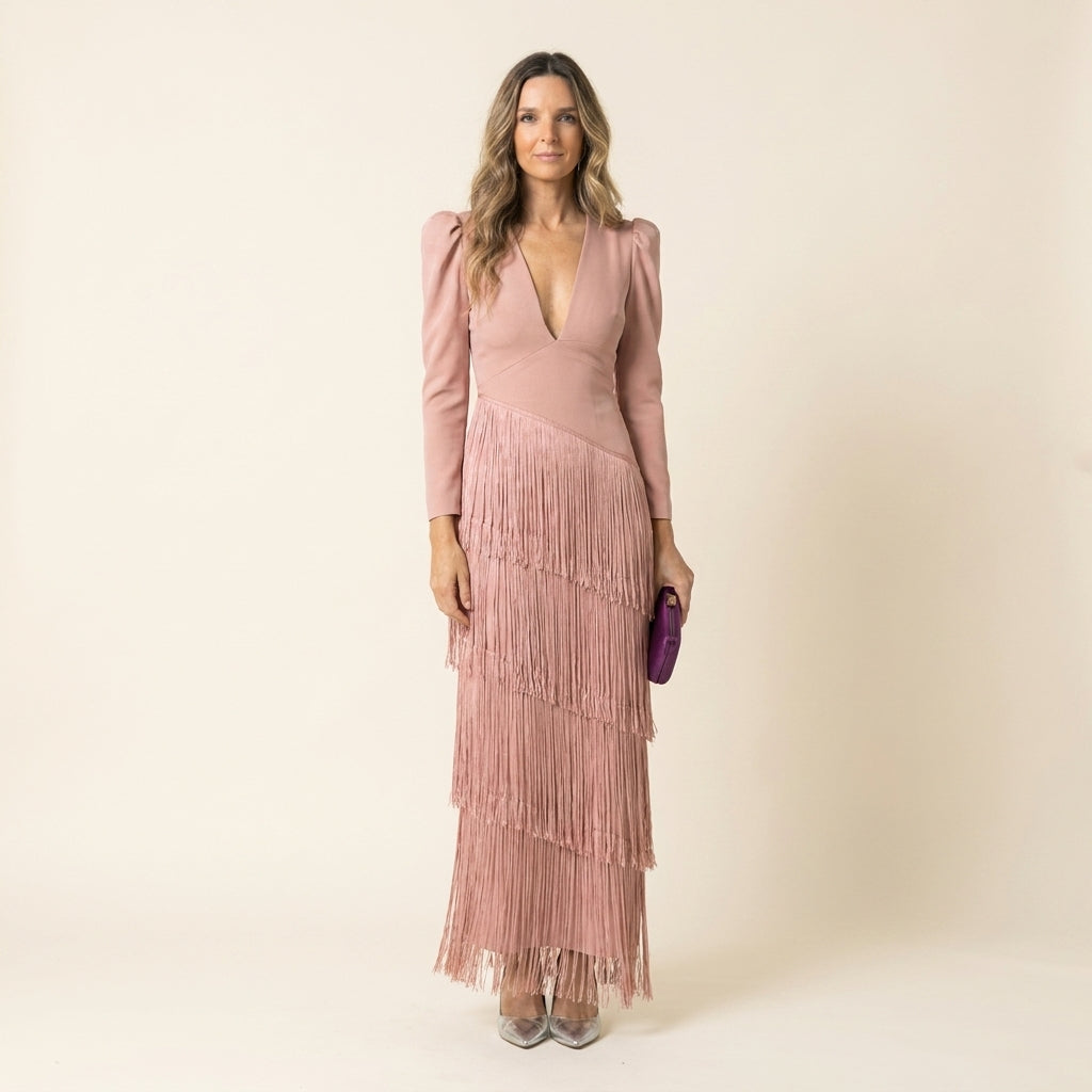 Clara™ | Vestido Midi de Flecos con Manga Larga
