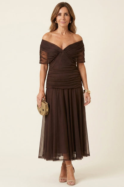 Carlota™ | Vestido Largo Drapeado de Tul