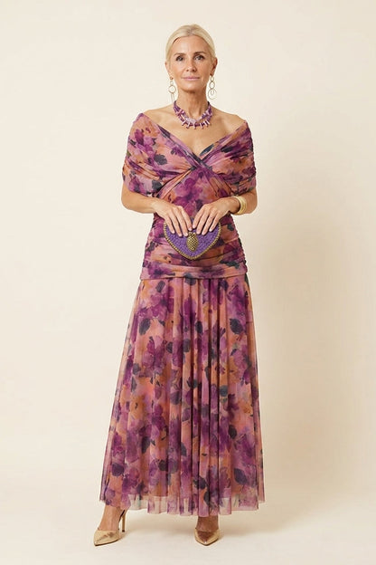 Carlota™ | Vestido Largo Drapeado de Tul