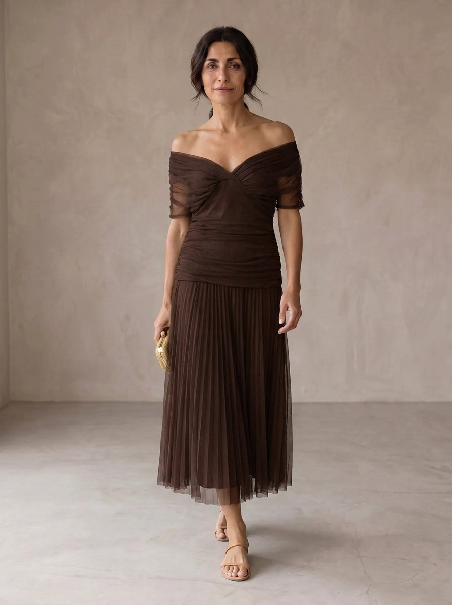Carlota™ | Vestido Largo Drapeado de Tul
