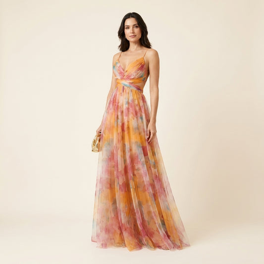 Giselle™ | Vestido Maxi de Gasa con Estampado Floral