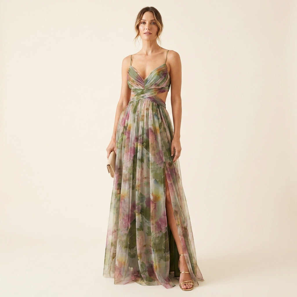 Giselle™ | Vestido Maxi de Gasa con Estampado Floral