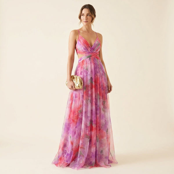 Giselle™ | Vestido Maxi de Gasa con Estampado Floral