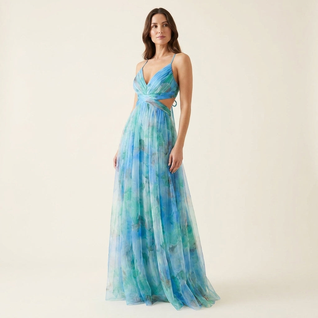 Giselle™ | Vestido Maxi de Gasa con Estampado Floral