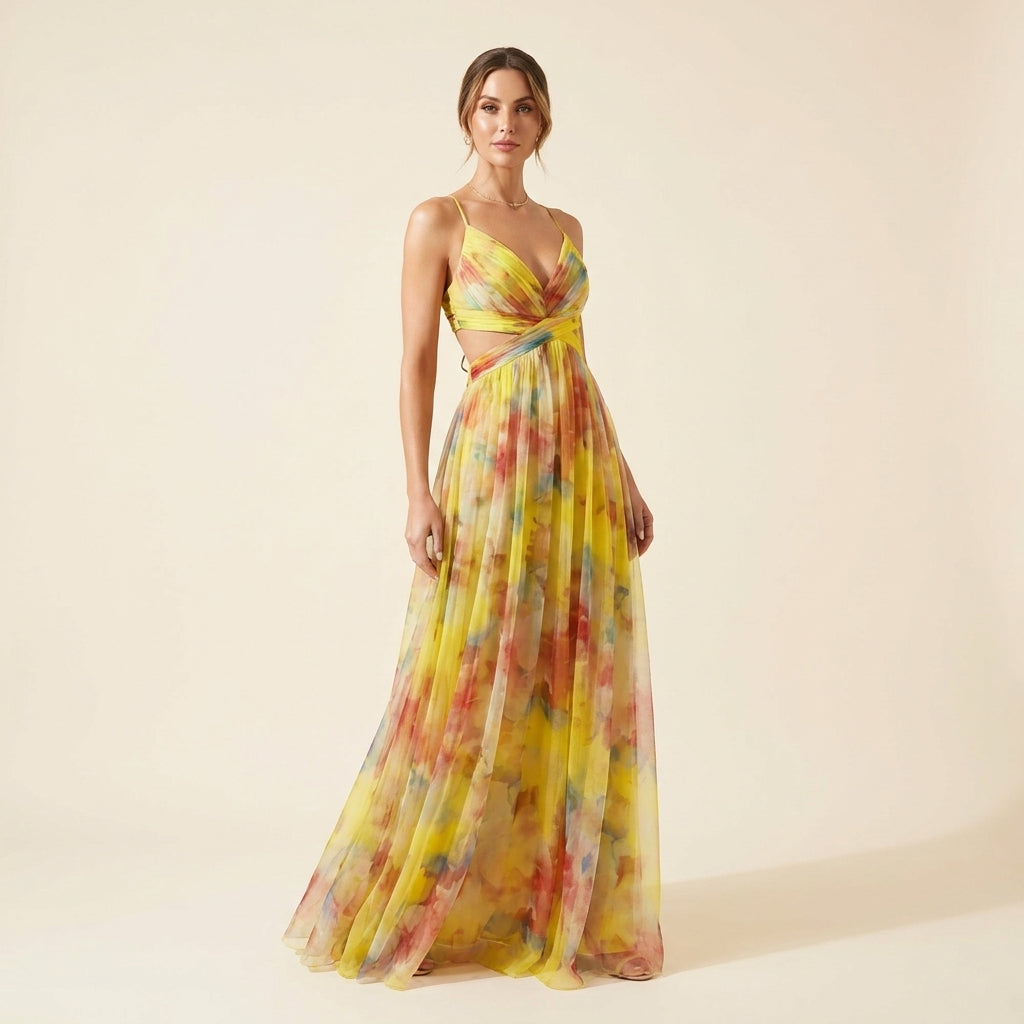Giselle™ | Vestido Maxi de Gasa con Estampado Floral