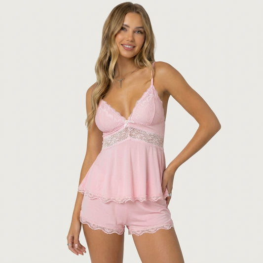 Nadia | Conjunto de Encaje con Camisola y Short