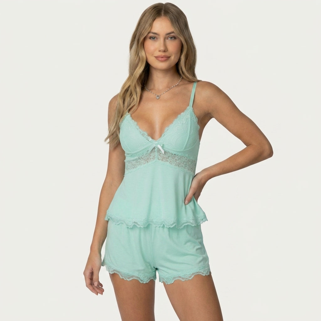 Nadia | Conjunto de Encaje con Camisola y Short