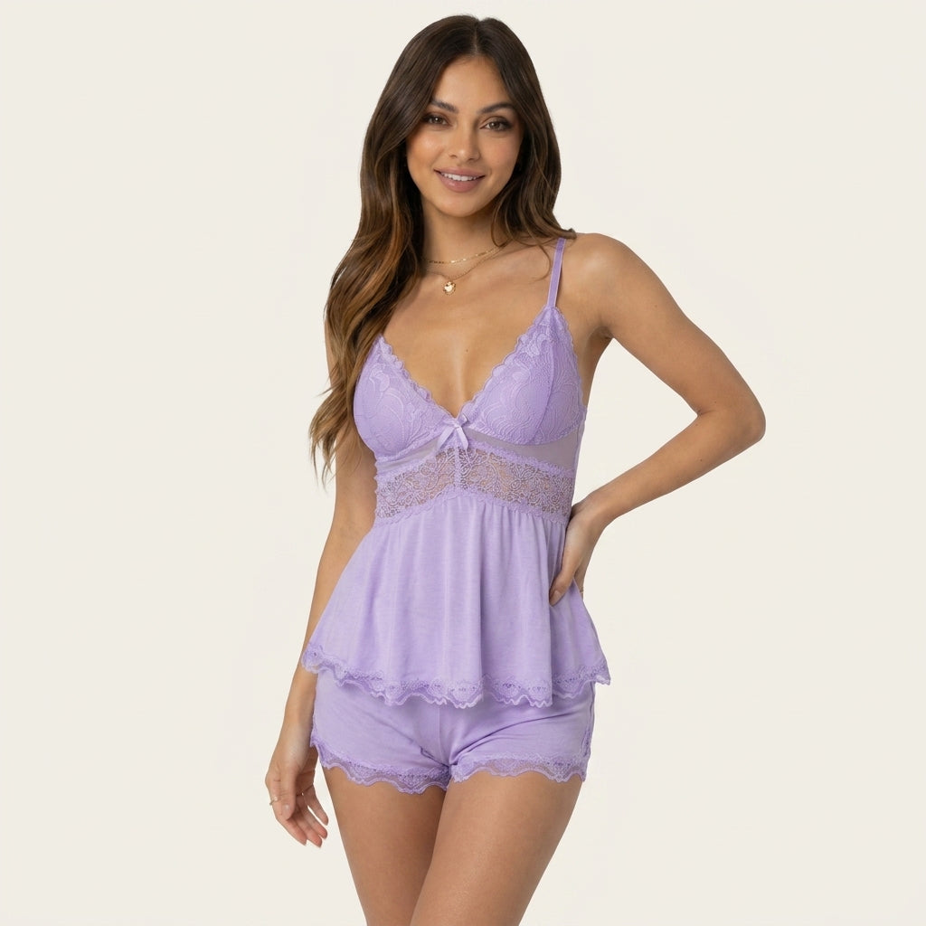 Nadia | Conjunto de Encaje con Camisola y Short