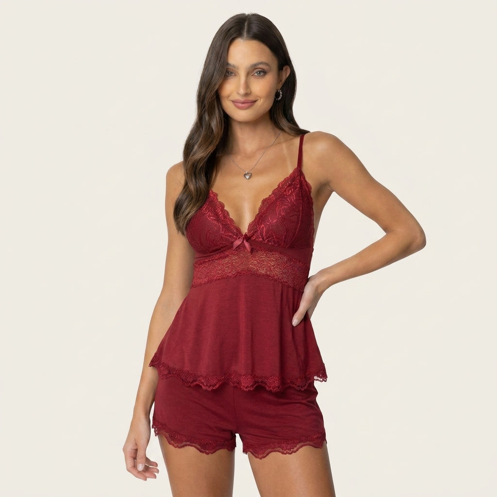 Nadia | Conjunto de Encaje con Camisola y Short