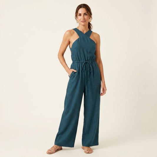 Niara™ | Mono Halter Cruzado Pantalón Ancho