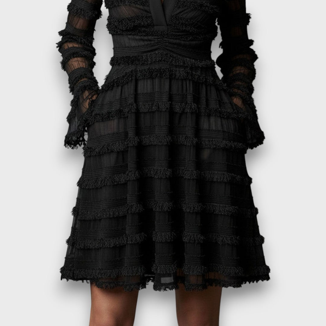 Vestido Parisa | Midi con Flecos y Transparencias