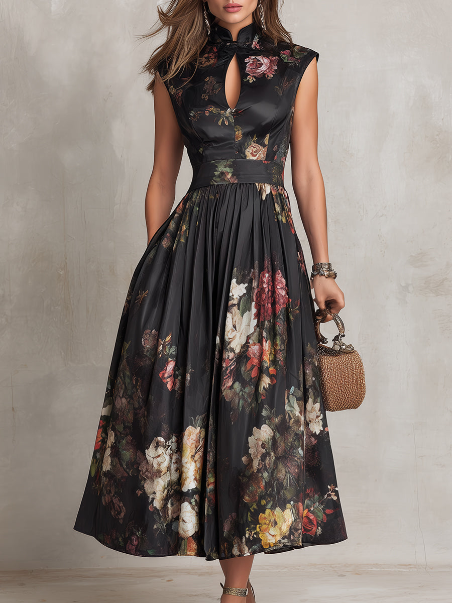 Vittoria™ | Vestido Midi Satinado Plisado Floral
