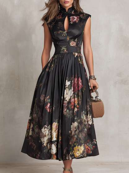 Vittoria™ | Vestido Midi Satinado Plisado Floral