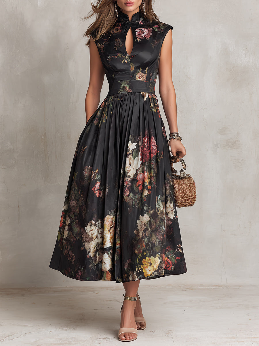 Vittoria™ | Vestido Midi Satinado Plisado Floral