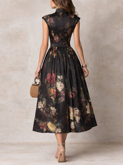 Vittoria™ | Vestido Midi Satinado Plisado Floral