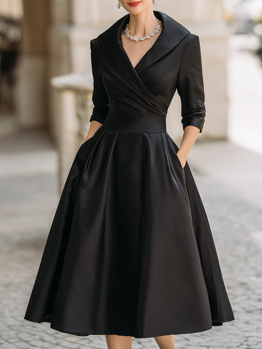 Lina™ | Vestido Midi Satinado de Corte Vintage