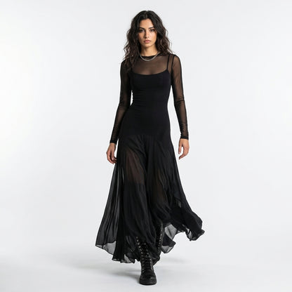 Lidia | Vestido Maxi - Tul Negro Elegante y Corte Fluido