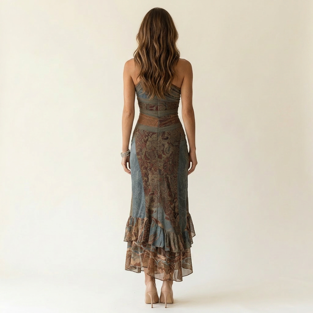 Elena | Vestido largo asimétrico estampado étnico