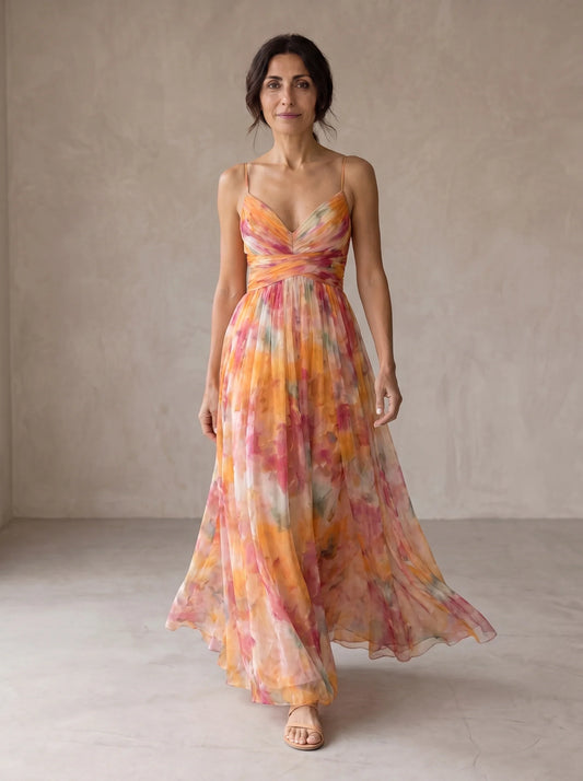 Giselle™ | Vestido Maxi de Gasa con Estampado Floral